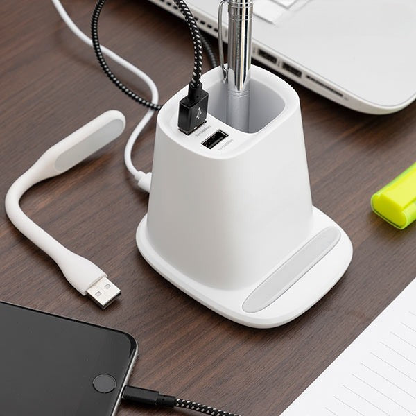 Carregador Sem Fios 5 em 1 com Suporte, Organizador e Candeeiro LED USB ⚡📱✨ Protech