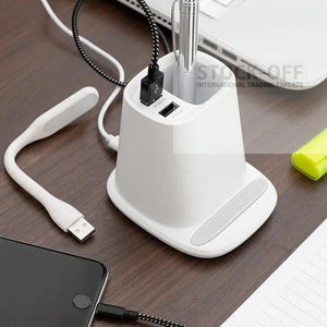 Carregador Sem Fios 5 em 1 com Suporte, Organizador e Candeeiro LED USB ⚡📱✨ Protech