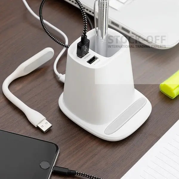 Carregador Sem Fios 5 em 1 com Suporte, Organizador e Candeeiro LED USB ⚡📱✨ Protech