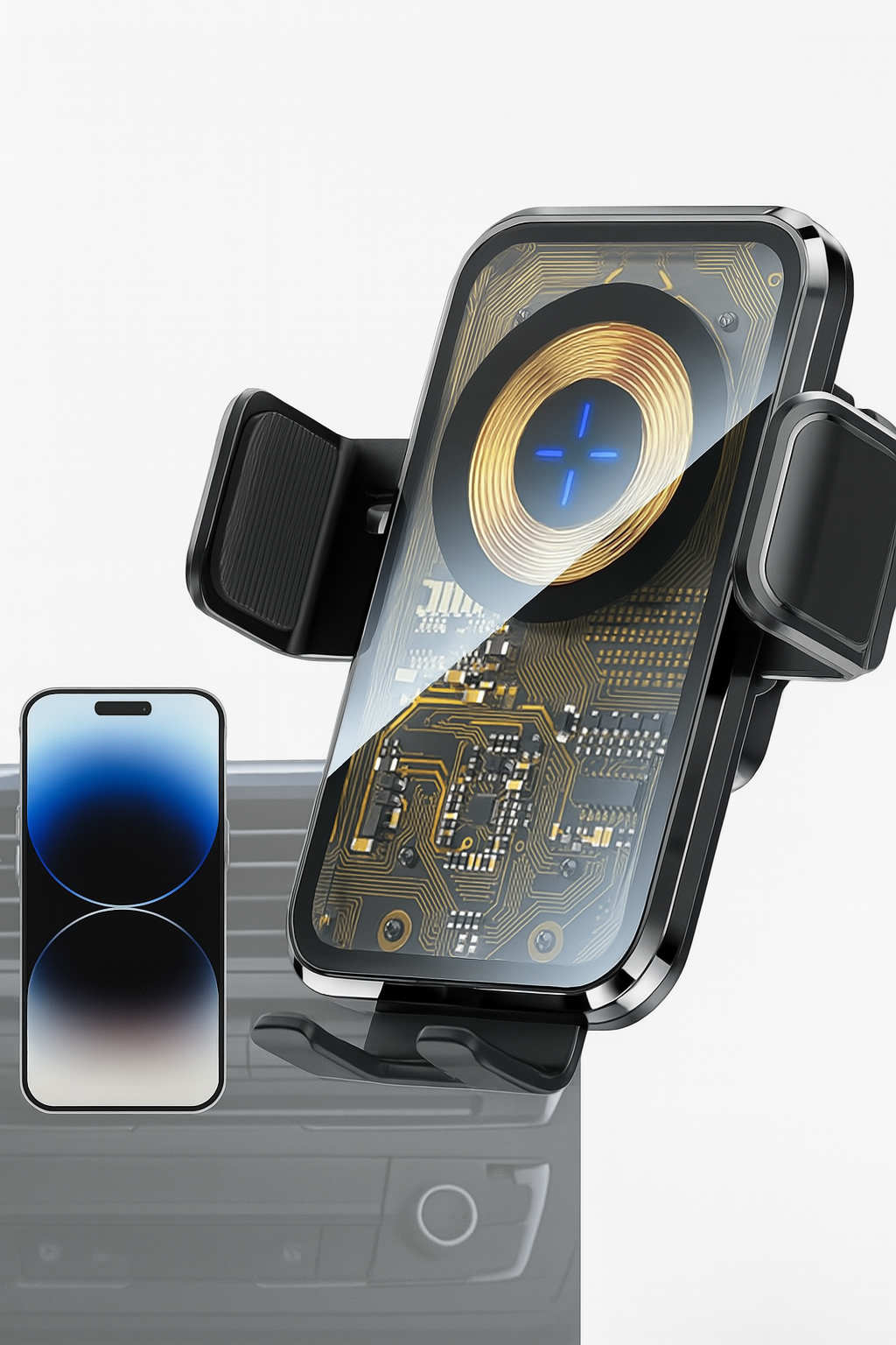 Support voiture automatique universel avec charge rapide QI – 2 en 1