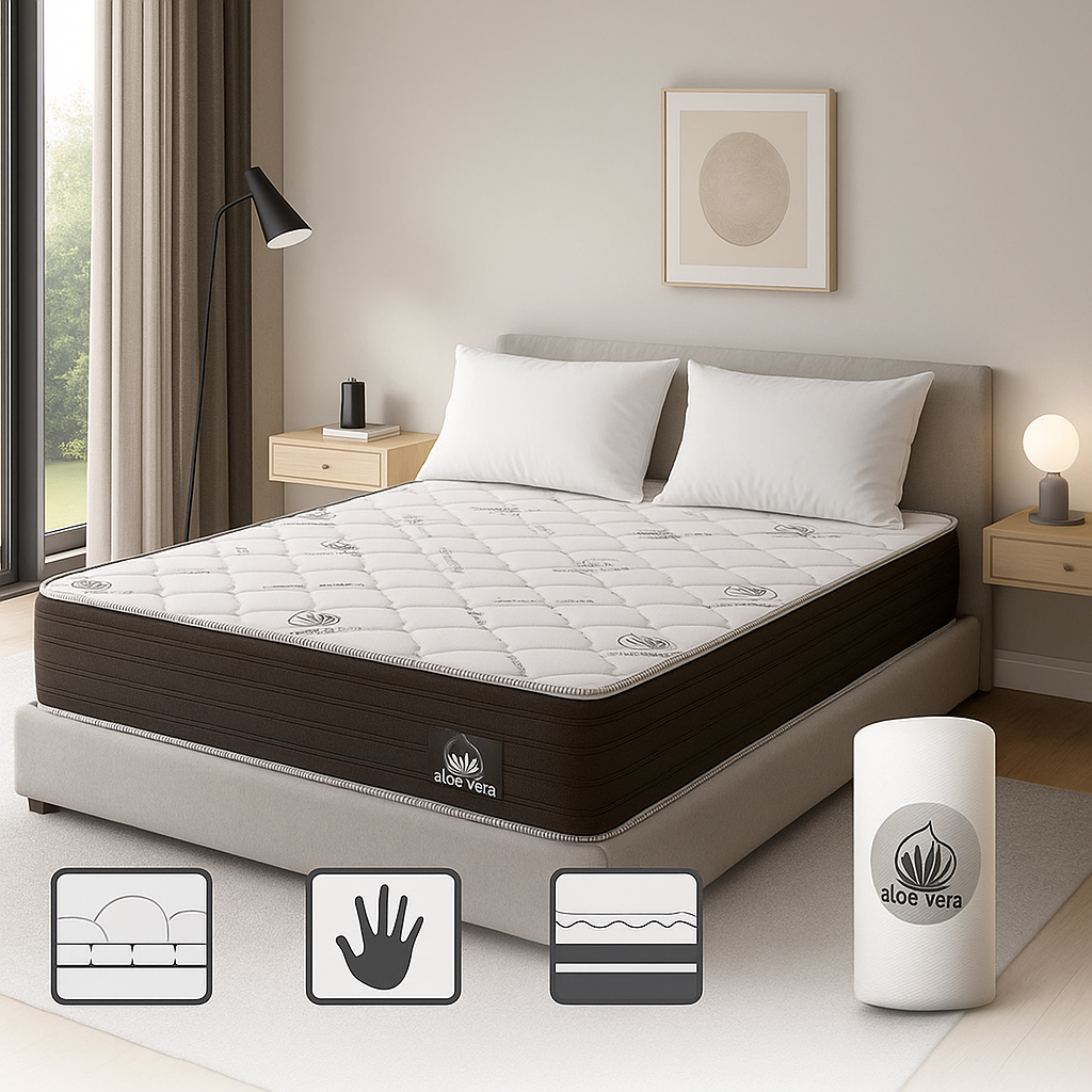 😴 Colchão Viscoelástico 3D com Tratamento Aloe Vera – Durma com Qualidade e Conforto! 🌿✨