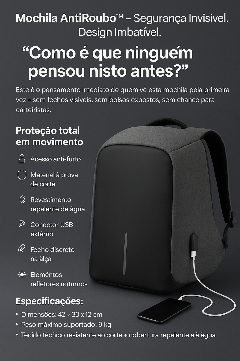 🎒 Mochila AntiRoubo™ – Segurança Invisível. Design Imbatível.