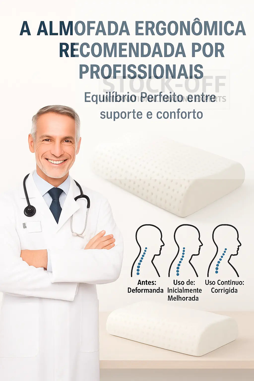 🛏️ Almofada Ortopédica Viscoelástica – Suporte Cervical Premium para Noites Revigorantes! ✨ Colchões Stock Off