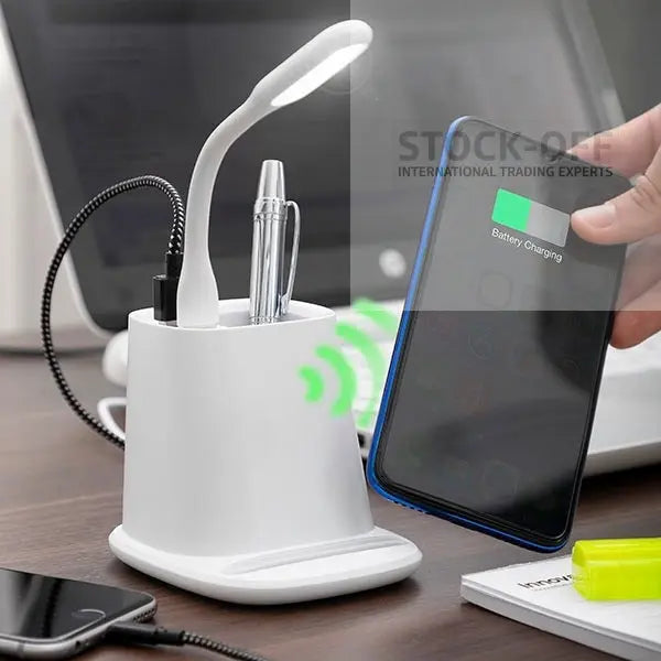 Carregador Sem Fios 5 em 1 com Suporte, Organizador e Candeeiro LED USB ⚡📱✨ Protech