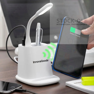 Carregador Sem Fios 5 em 1 com Suporte, Organizador e Candeeiro LED USB ⚡📱✨ Protech