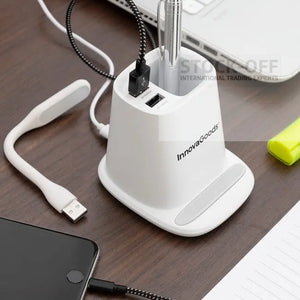 Carregador Sem Fios 5 em 1 com Suporte, Organizador e Candeeiro LED USB ⚡📱✨ Protech