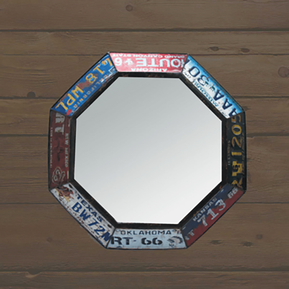 Espelho Octogonal Vintage "License Plates"
