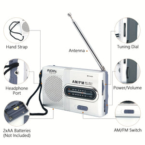 Rdio AMFM Porttil Compacto com Antena Telescpica Conector para Fones de Ouvido Altofalante Estreo Leitor de Msica a Pilhas
