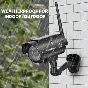 Cmera de Segurana Falsa com Energia Solar Cmera de Segurana Simulada com Luz LED Vermelha Piscante Sistema de Vigilncia com Proteo Prova dgua