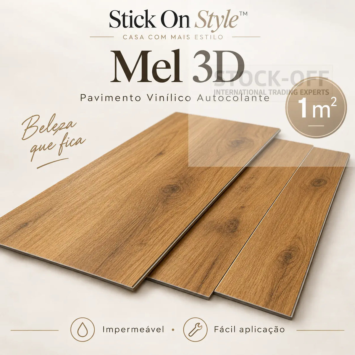 Stick On Style™ Mel 3D · Pavimento Vinílico Autocolante · 1 m²