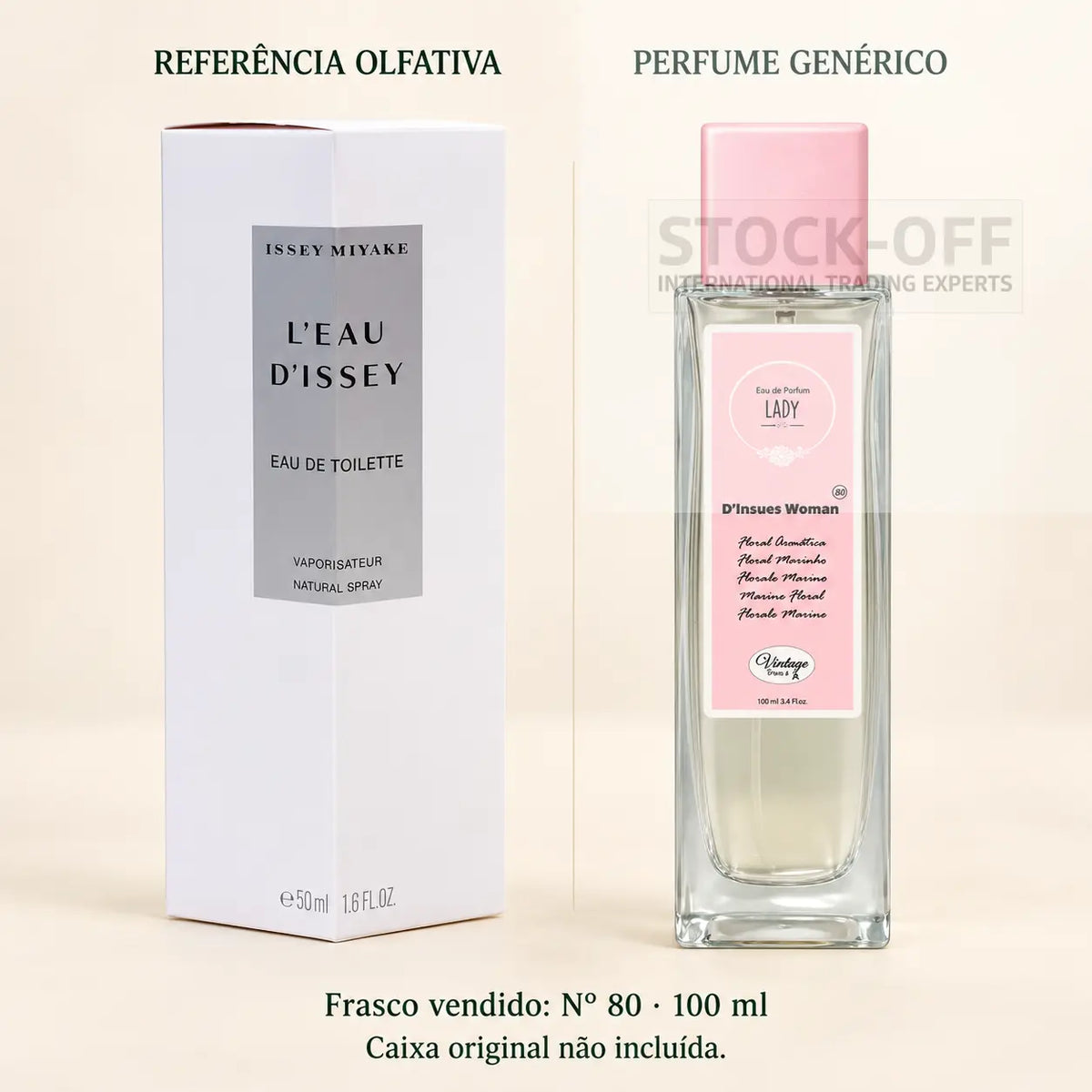 Perfume genérico Nº 80, 100 ml. Caixa original apresentada apenas como referência e não incluída.