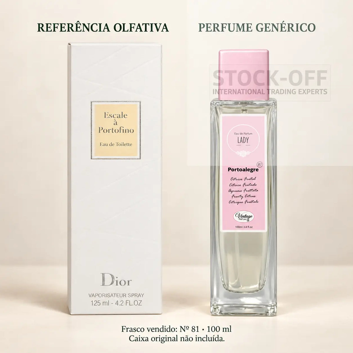 Perfume genérico Nº 81, 100 ml. Caixa original apresentada apenas como referência e não incluída.