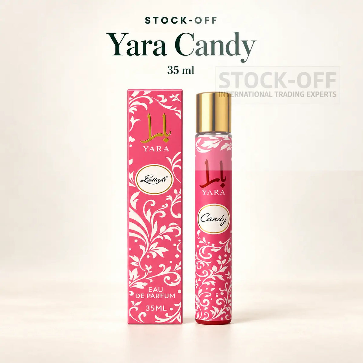 Yara Candy 35 ml — frasco de viagem e caixa, Stock-Off