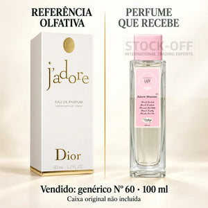 Referência olfativa à esquerda e frasco do perfume genérico Nº 60 de 100 ml vendido à direita. Caixa original não incluída.