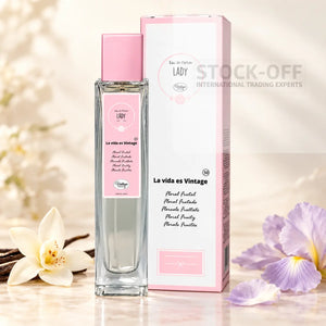 Perfume genérico Nº 50, frasco e embalagem de 100 ml, apresentação com baunilha e íris