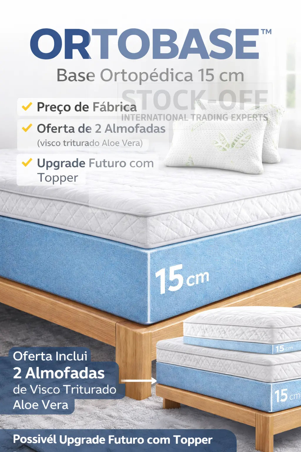 Colchão ORTOBASE™ 15 – Base Ortopédica Essencial | 15 cm | Preço de Fábrica Colchões Stock Off