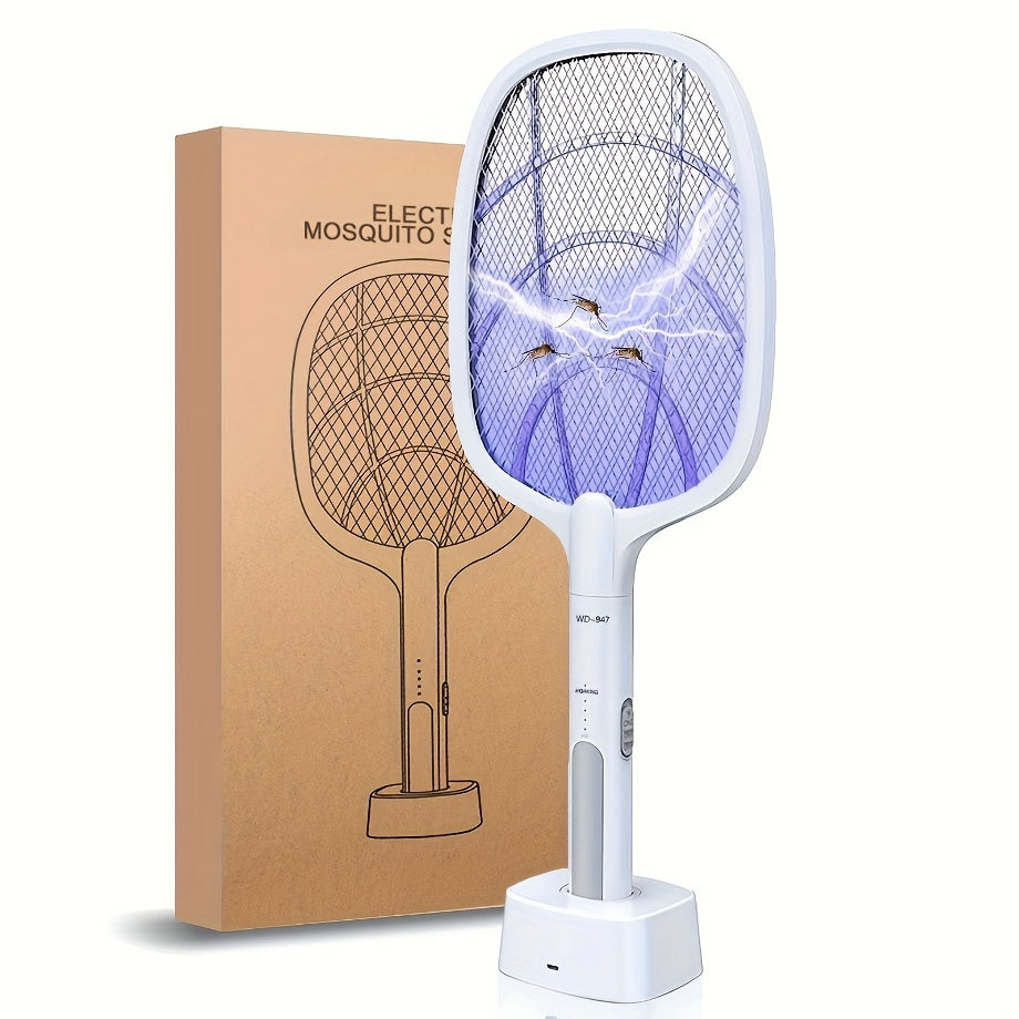 Raquete de Mosca Eltrica SYEENIFY  Recarregvel por USB Lmpada Zapper Poderosa para Mosquitos e Insetos com Malha de Segurana de 3 Camadas Ideal para Casa Quarto Cozinha Ptio  Branco  Azul Bateria de 1200mAh Raquete de Mosca Eltrica Recarre