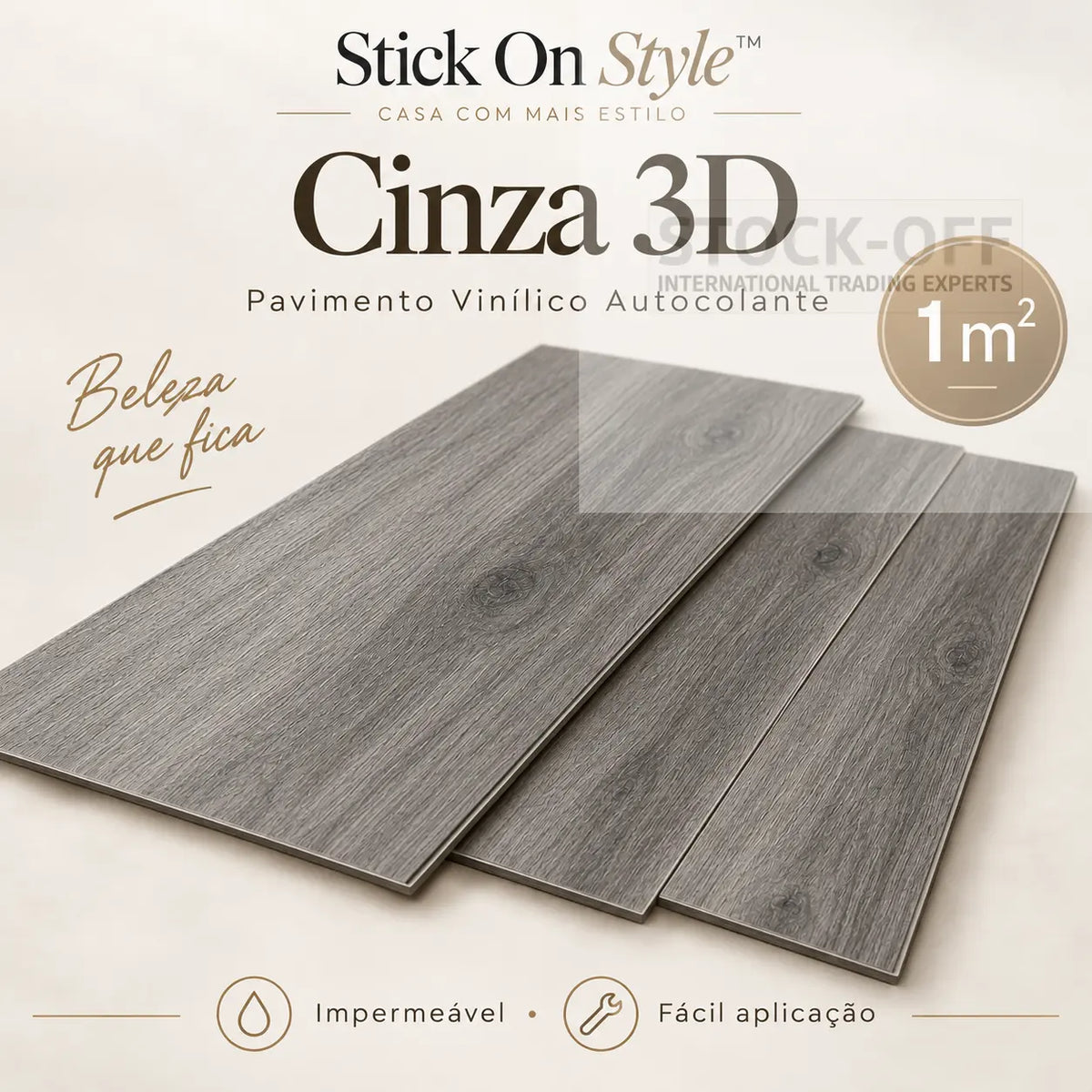 Stick On Style™ Cinza 3D · Pavimento Vinílico Autocolante · 1 m²
