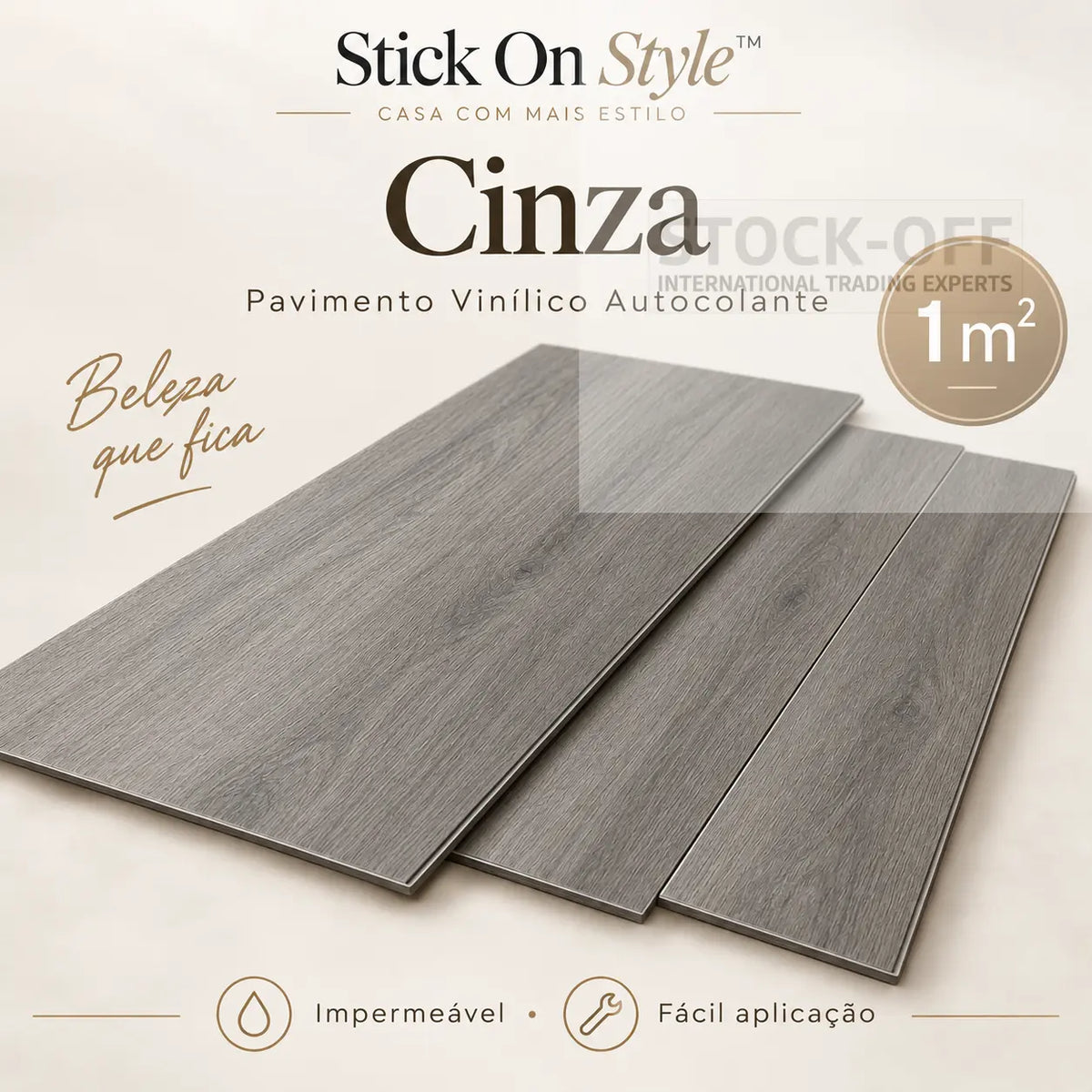 Stick On Style™ Cinza · Pavimento Vinílico Autocolante · 1 m²