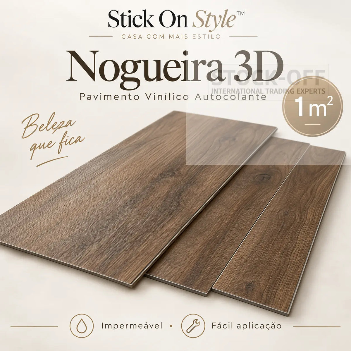 Stick On Style™ Nogueira 3D · Pavimento Vinílico Autocolante · 1 m²