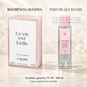 Referência olfativa à esquerda; perfume genérico Nº 50 de 100 ml vendido à direita. Caixa original não incluída.