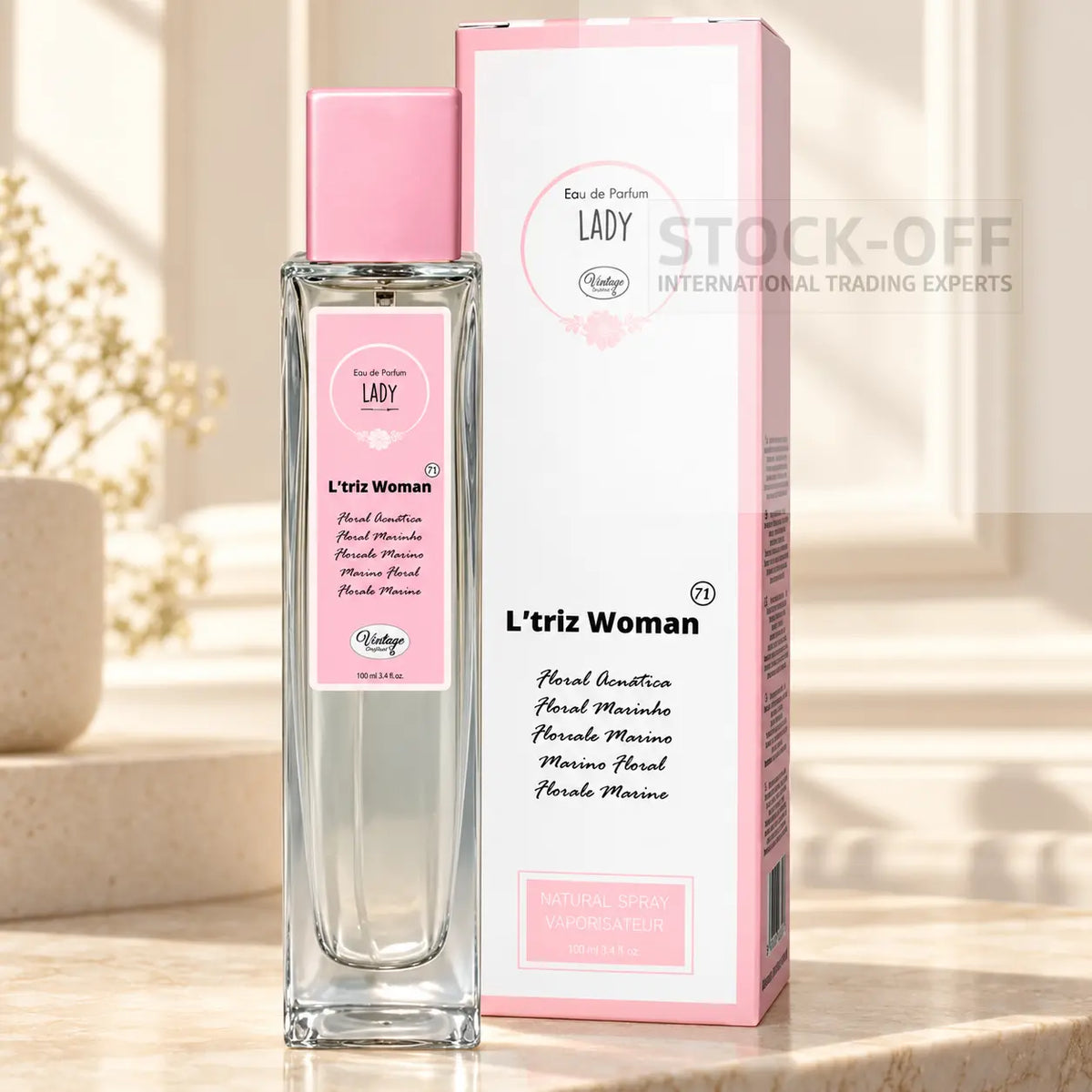 Perfume genérico Nº 71, 100 ml. Caixa original apresentada apenas como referência e não incluída.