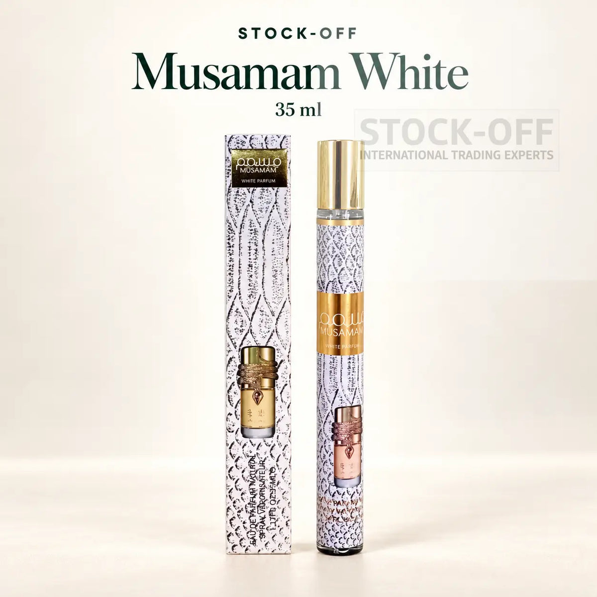 Musamam White 35 ml — frasco de viagem e caixa, Stock-Off