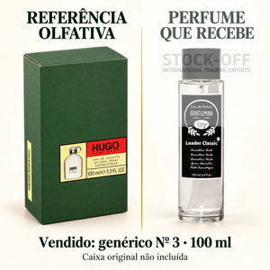 Referência olfativa à esquerda e frasco do perfume genérico Nº 3 de 100 ml vendido à direita. Caixa original não incluída.