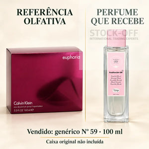 Referência olfativa à esquerda e frasco do perfume genérico Nº 59 de 100 ml vendido à direita. Caixa original não incluída.