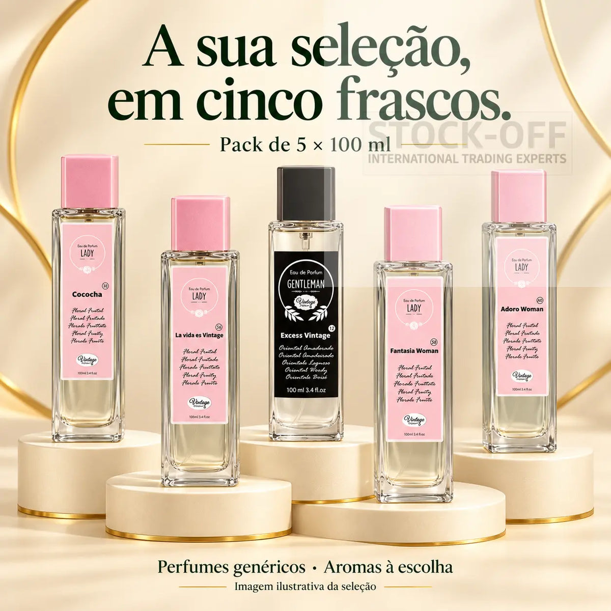 Pack de perfumes genéricos de 100 ml. Aromas à escolha; imagem ilustrativa da seleção.